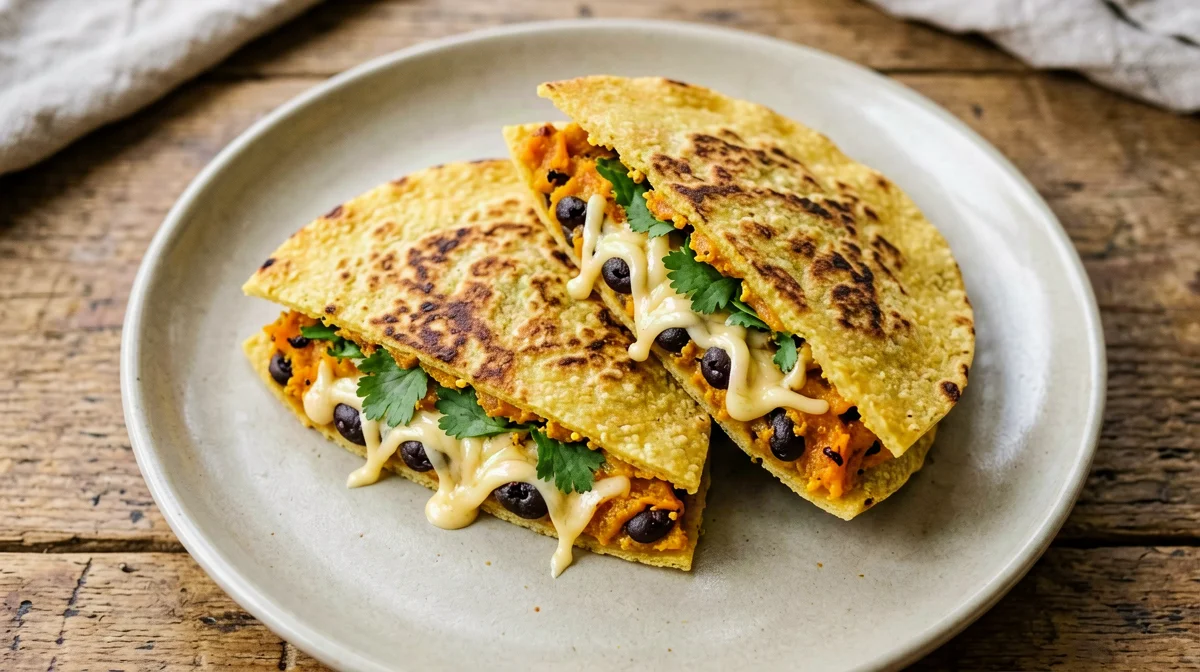 Corn quesadillas with black beans and pumpkin