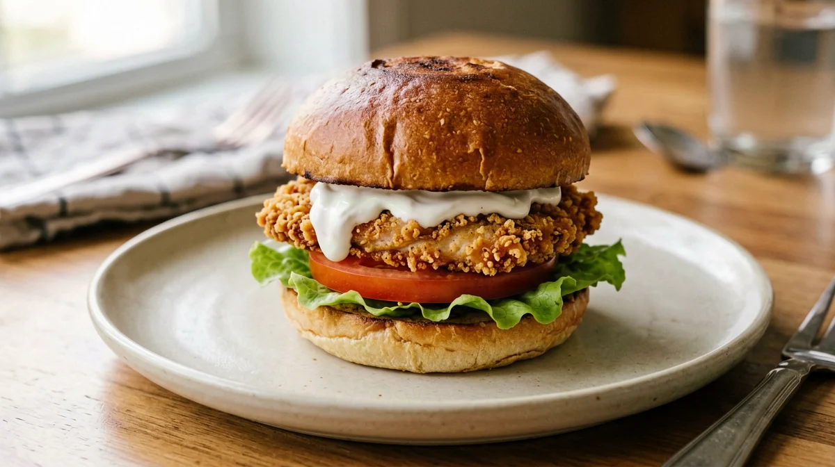 Baked chicken cutlet sandwich with salad