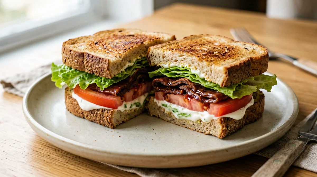 TLT sandwich with tempeh, lettuce and tomato