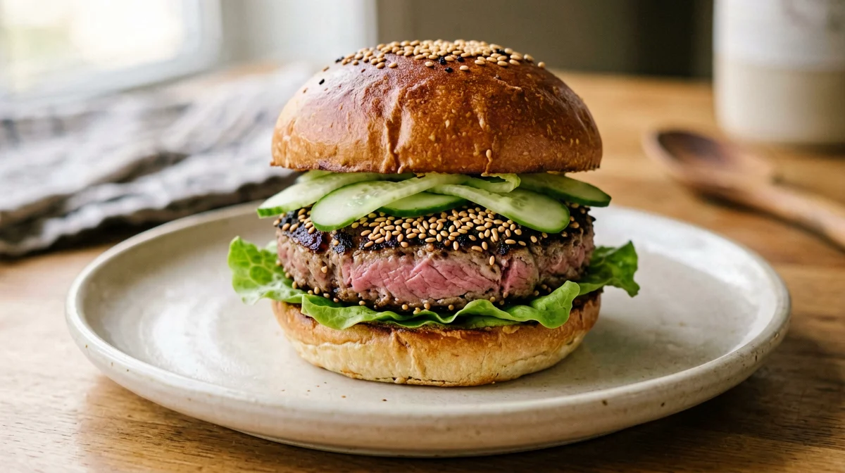 Fresh tuna burger with sesame and ginger