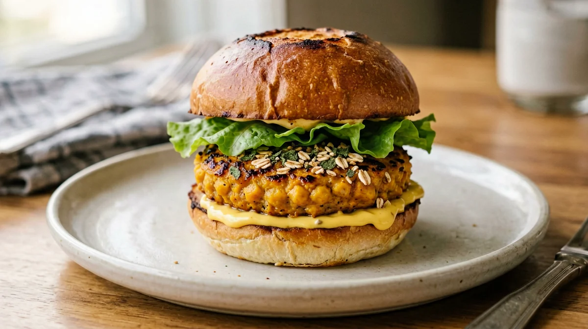 Baked chickpea, pumpkin and sage burger