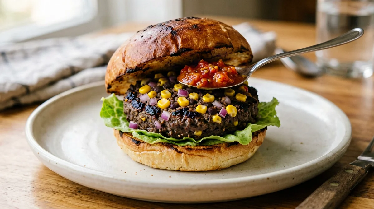 Burger di fagioli neri e mais con salsa messicana