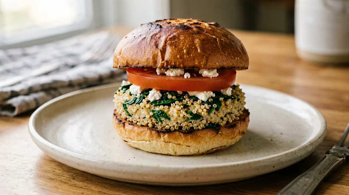 Burger di quinoa e spinaci con feta