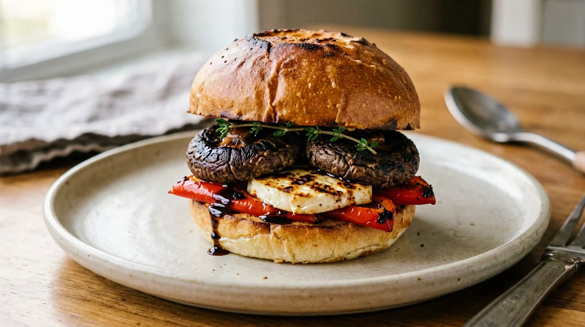 Portobello burger with grilled halloumi