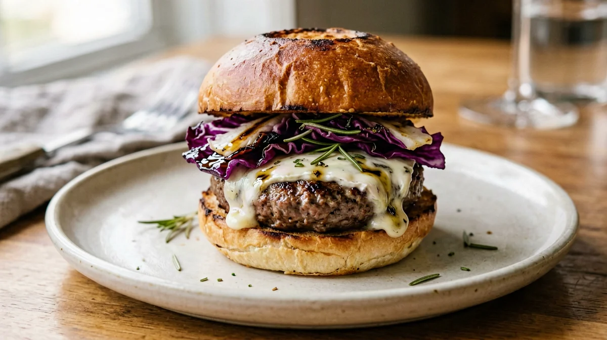 Burger di vitello con radicchio grigliato e taleggio