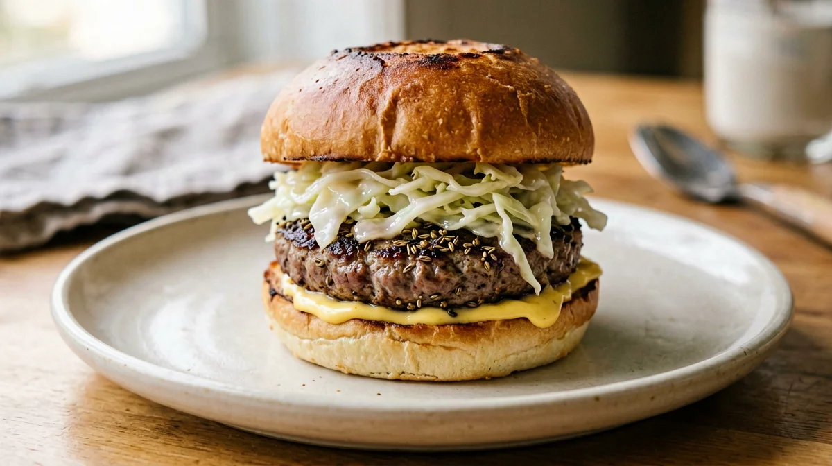 Burger di maiale e finocchietto con cavolo stufato