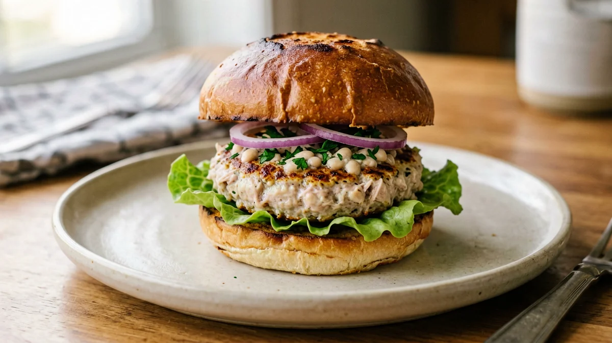Burger di cannellini e tonno con cipolla rossa