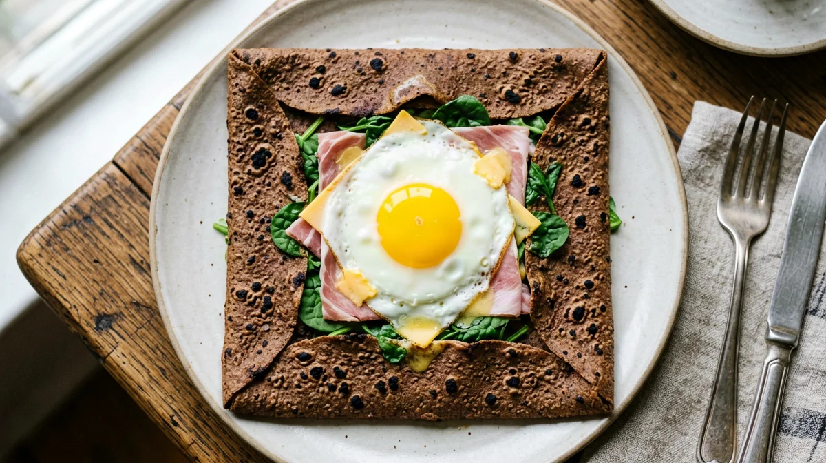 Galette di grano saraceno con uovo, prosciutto e groviera