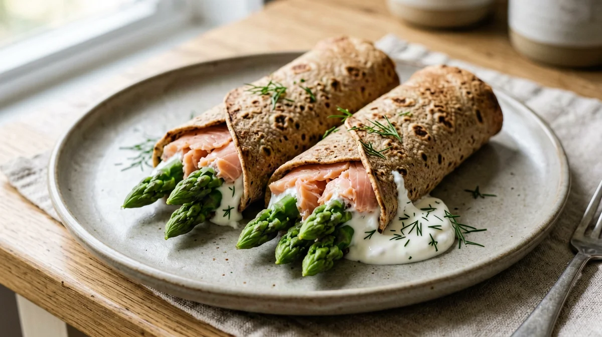 Crespelle integrali con salmone e asparagi