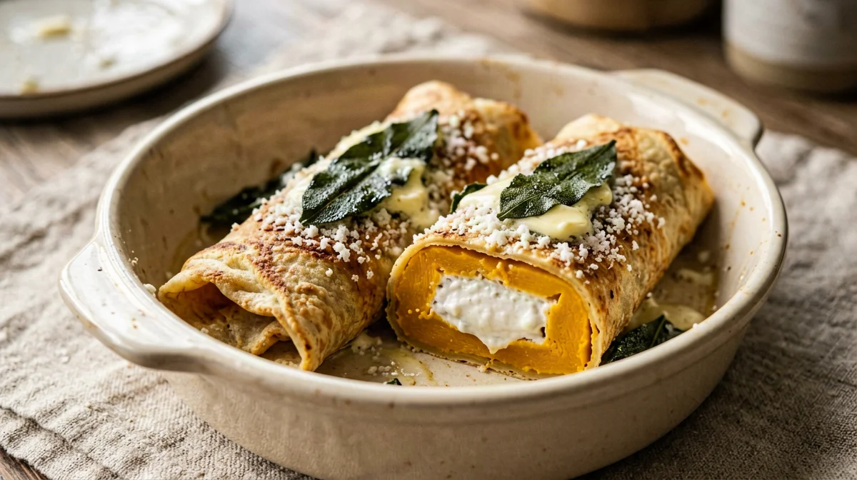 Crespelle alla zucca e Grana con salvia