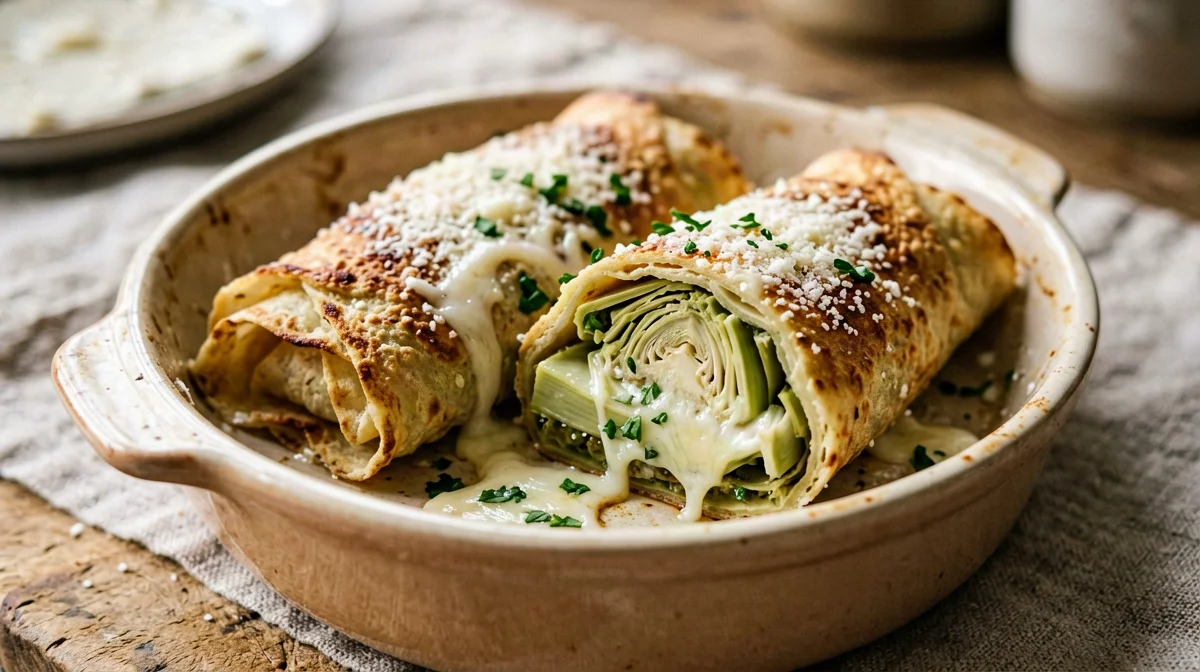 Crespelle con carciofi e mozzarella
