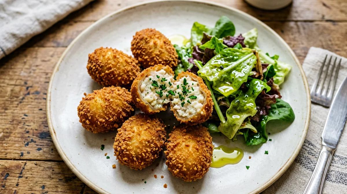 Crocchette di merluzzo e patate al forno con insalata