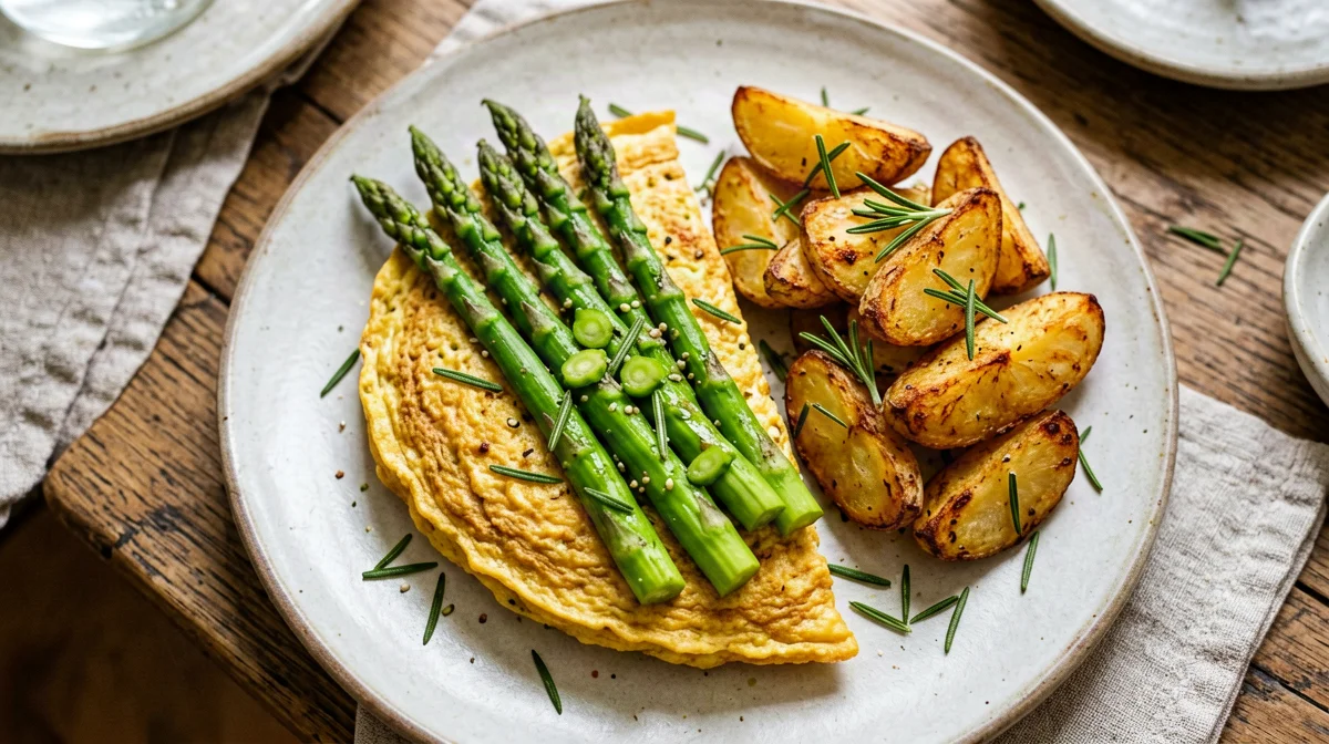 Asparagus and Grana frittata with rosemary new potatoes