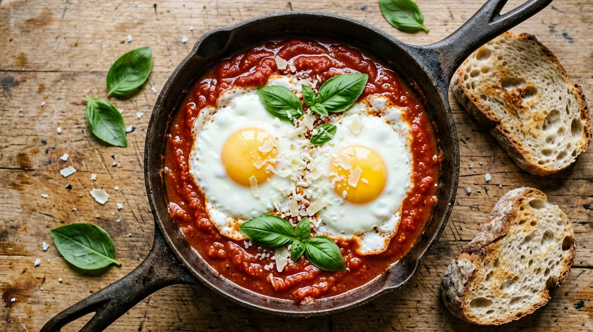 Eggs in purgatory with rustic bread