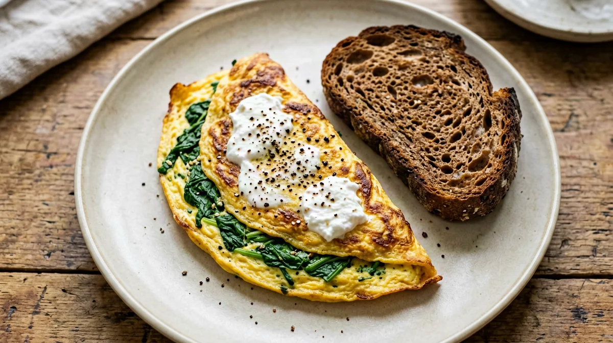 Spinach and ricotta frittata with rye bread