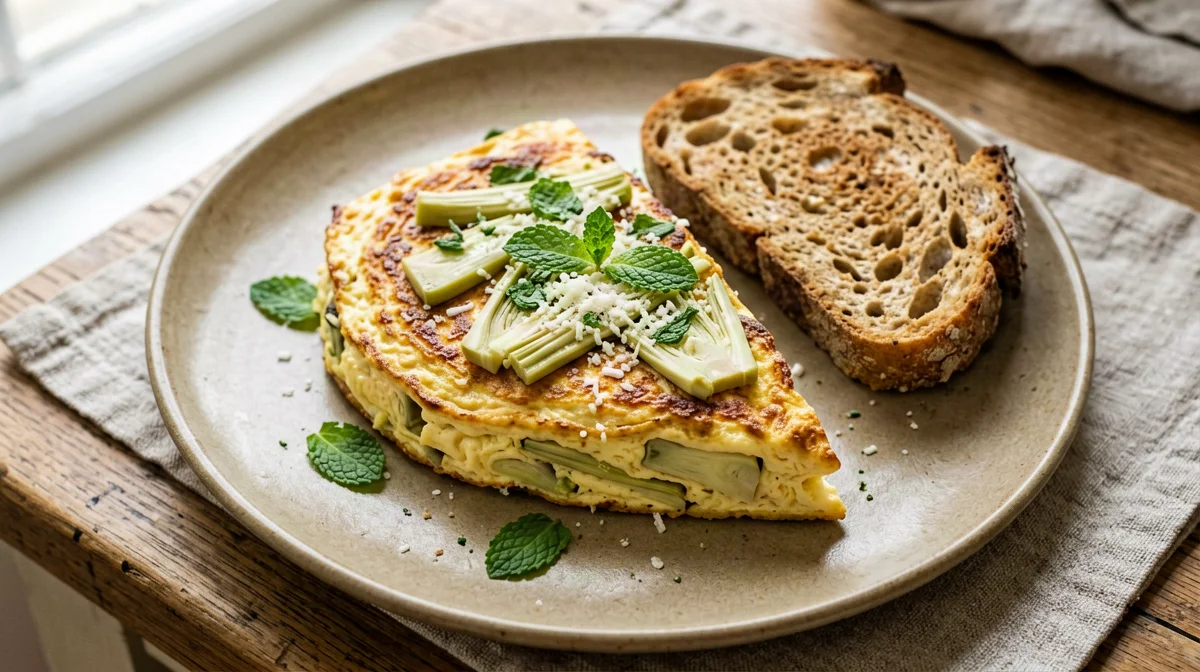 Artichoke, pecorino and mint frittata