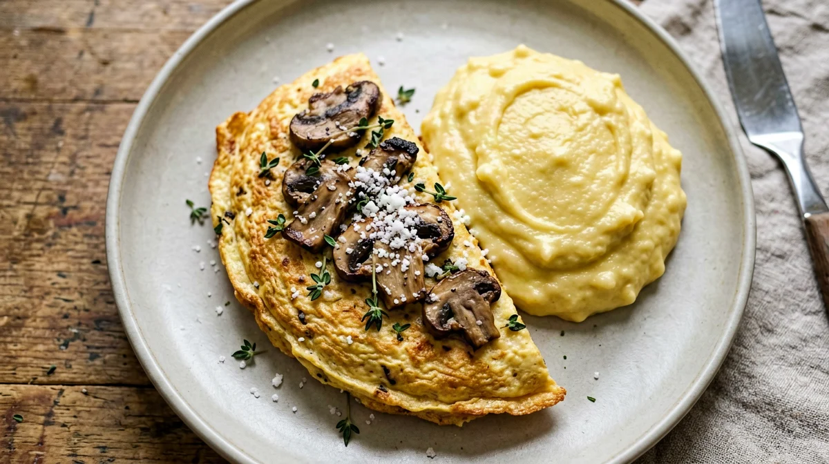 Frittata di funghi pleurotus e timo con polenta