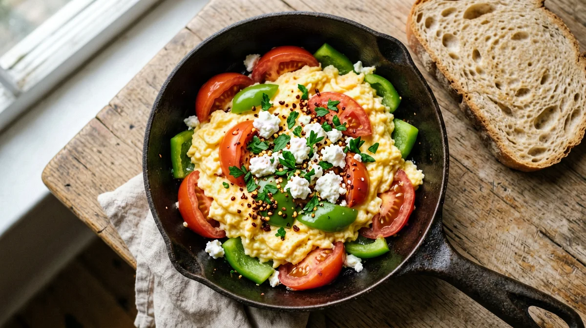 Menemen turco con feta e pane