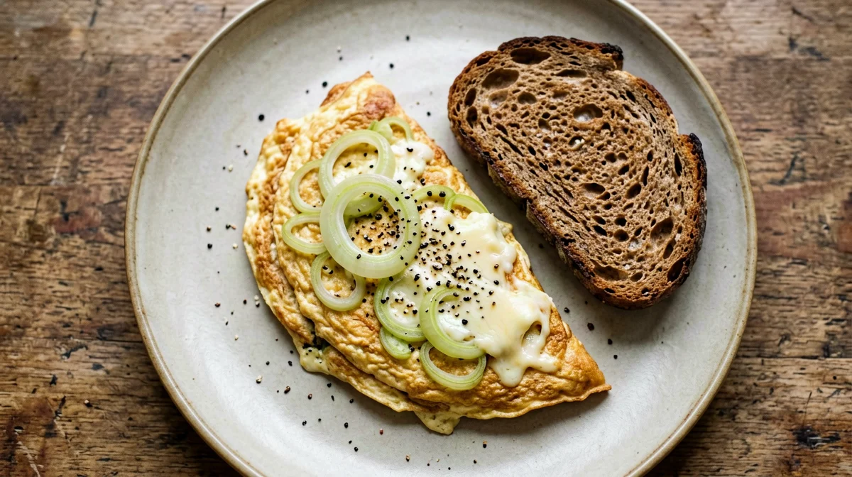 Frittata di porri ed Emmental con pane di segale