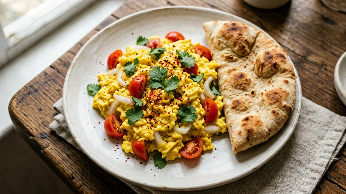 Anda bhurji, uova speziate all'indiana con pita integrale