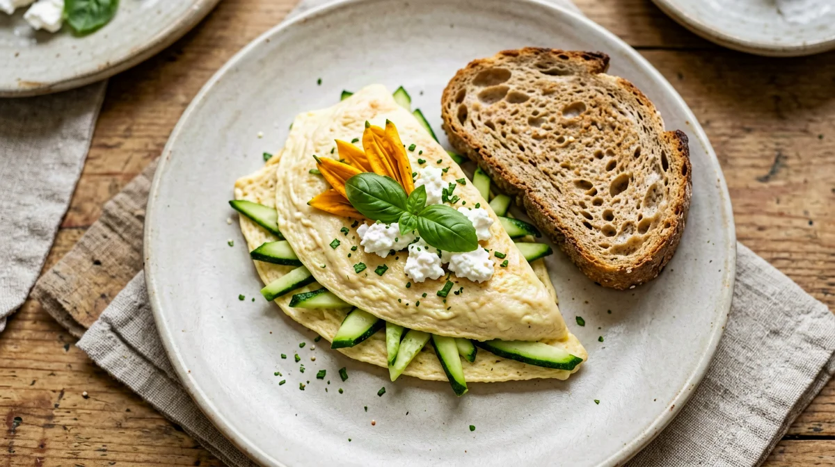 Frittata di fiori di zucca e ricotta al basilico