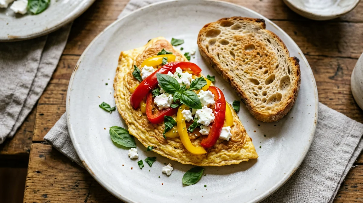 Roasted pepper, basil and goat cheese frittata