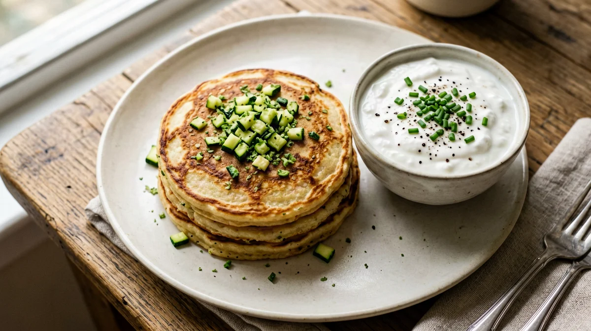 Pancake salati di zucchine con skyr all'erba cipollina