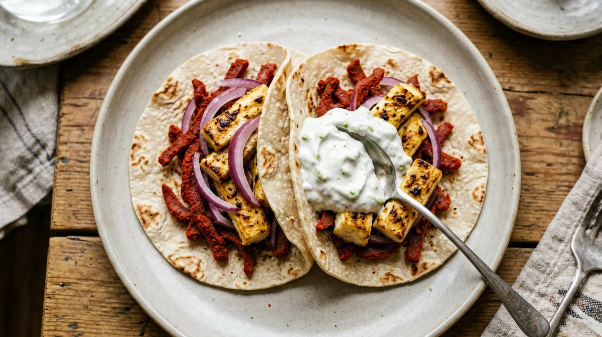 Fajitas di halloumi e peperoni con yogurt al lime