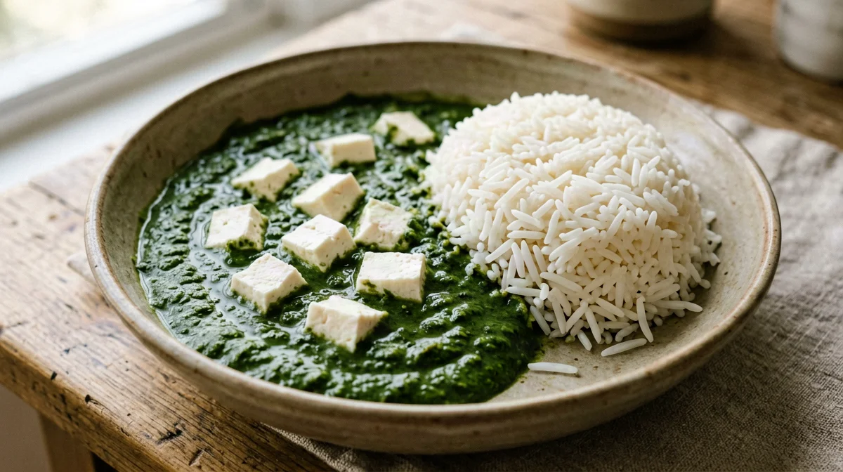 Palak paneer con riso basmati