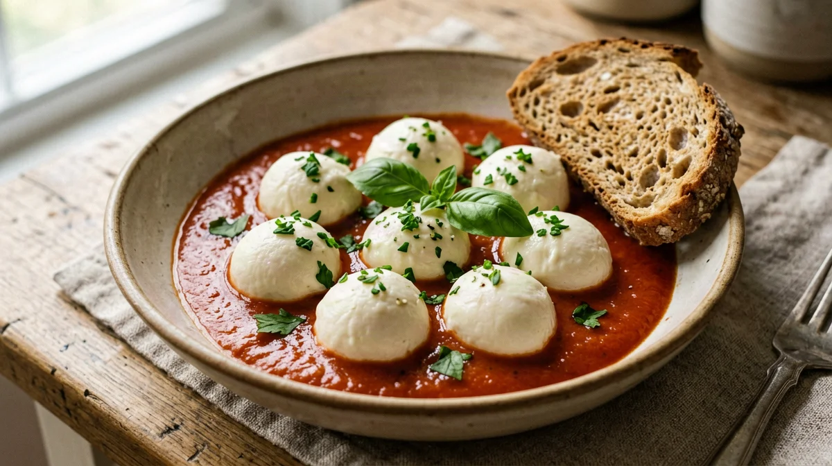 Ricotta meatballs in tomato and basil sauce
