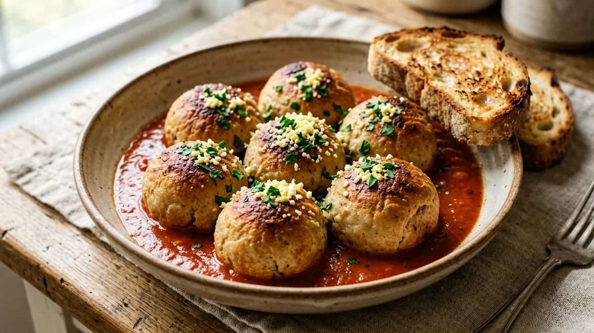 Abruzzo cheese and egg balls in tomato sauce