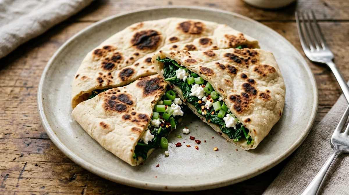 Pan-cooked spinach and feta gözleme