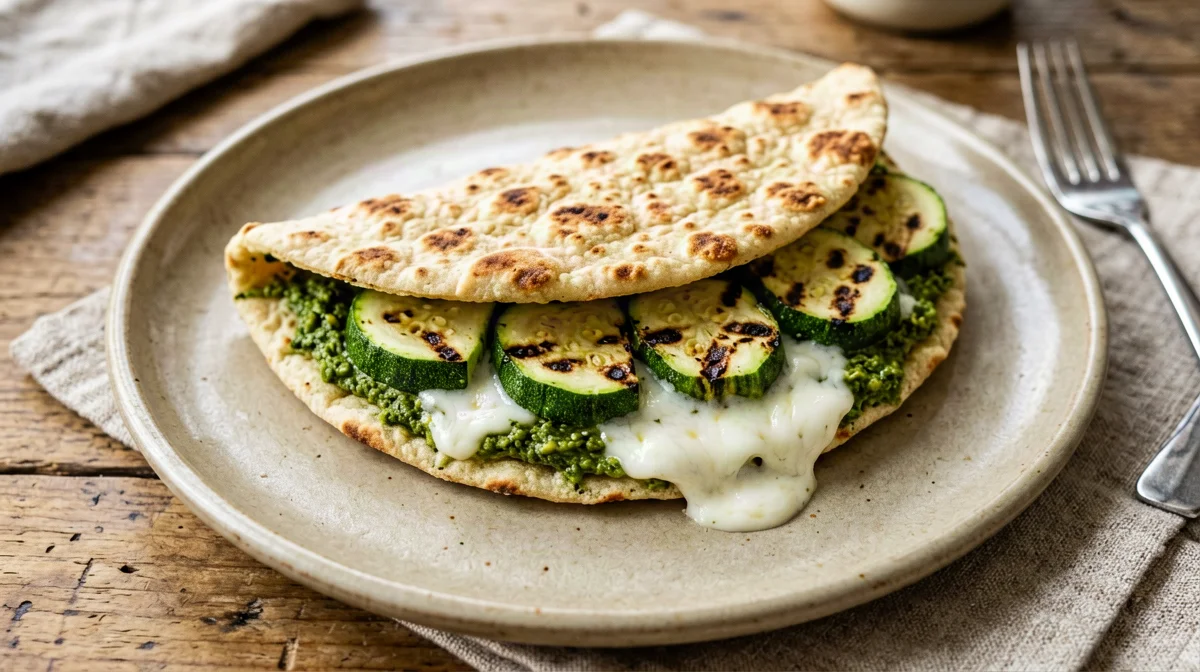 Piadina con mozzarella light, zucchine grigliate e pesto