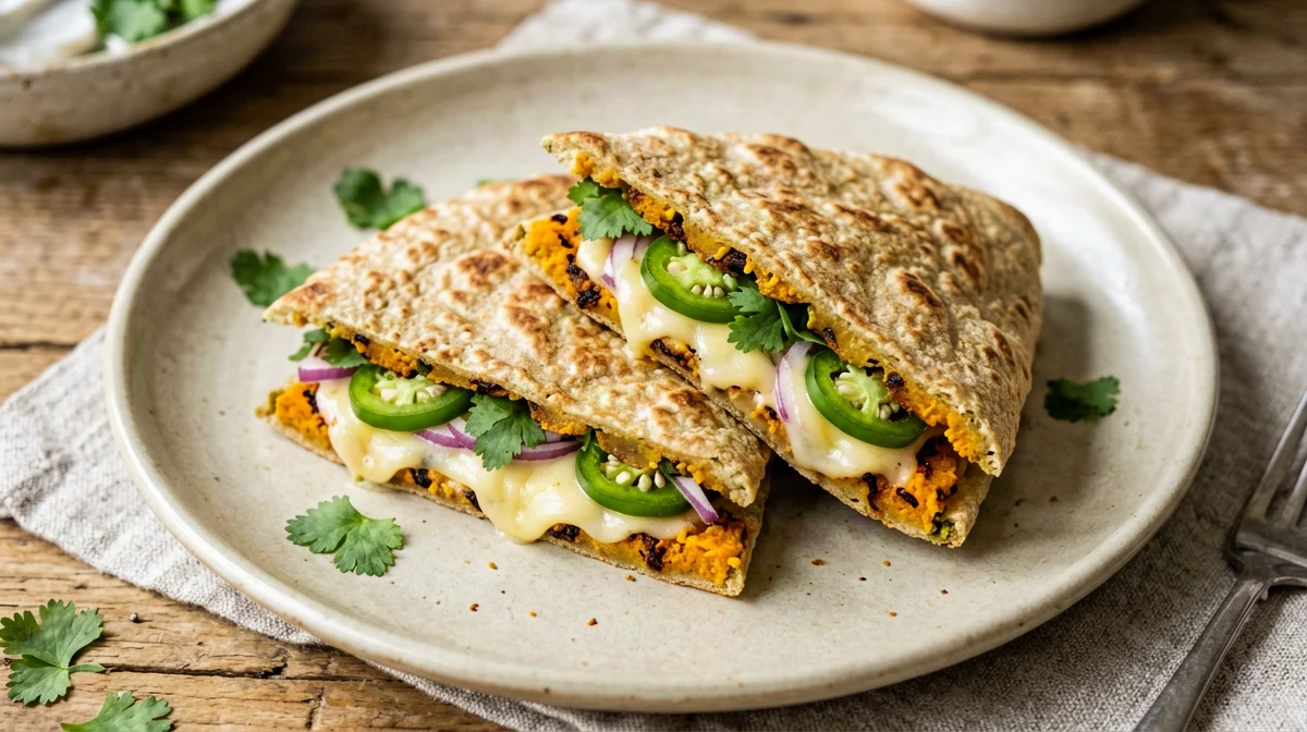 Pumpkin and Monterey Jack quesadilla with jalapeño