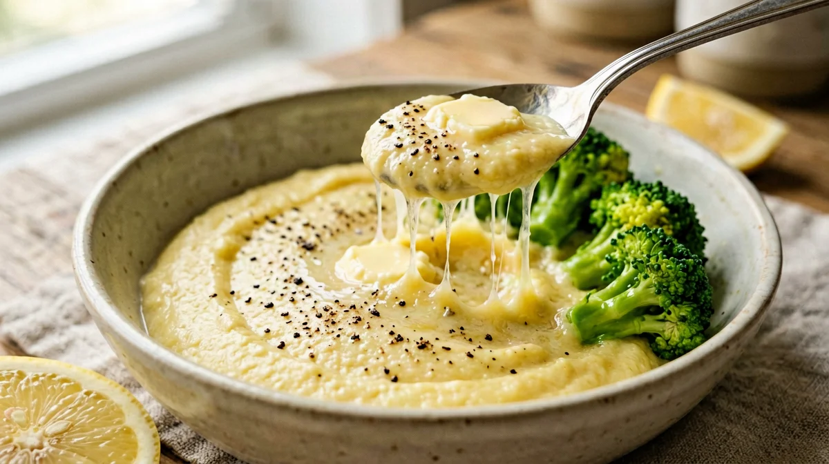 Aosta Valley polenta concia with lemon broccoli