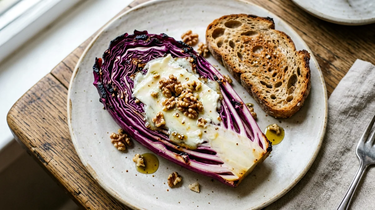Griddled radicchio with melted taleggio and walnuts