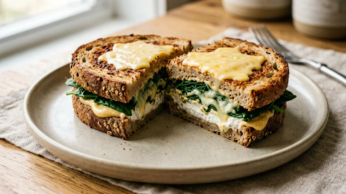 Vegetarian croque with spinach, Gruyère and light béchamel