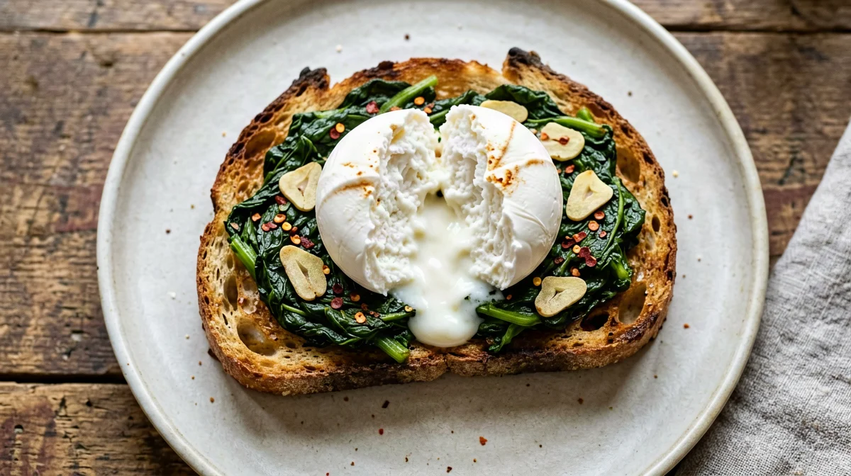 Burrata with sautéed turnip greens and toasts