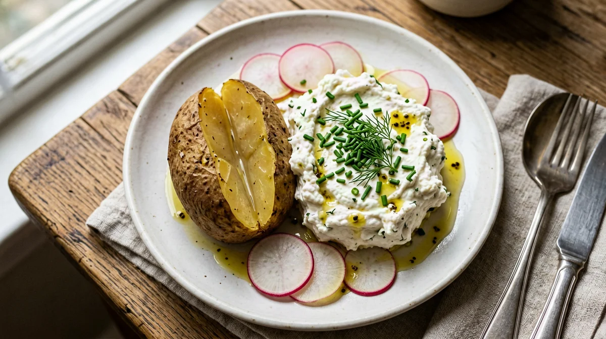Patate in camicia con quark alle erbe e olio di lino