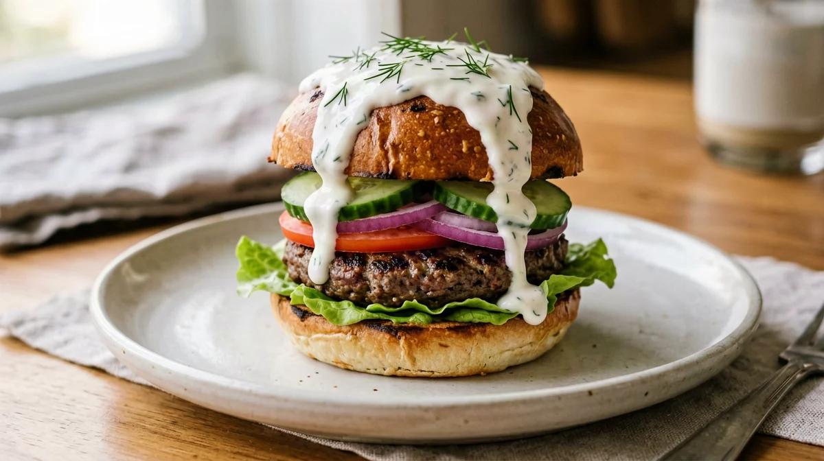Burger vegetale con skyr all'aneto e cetrioli