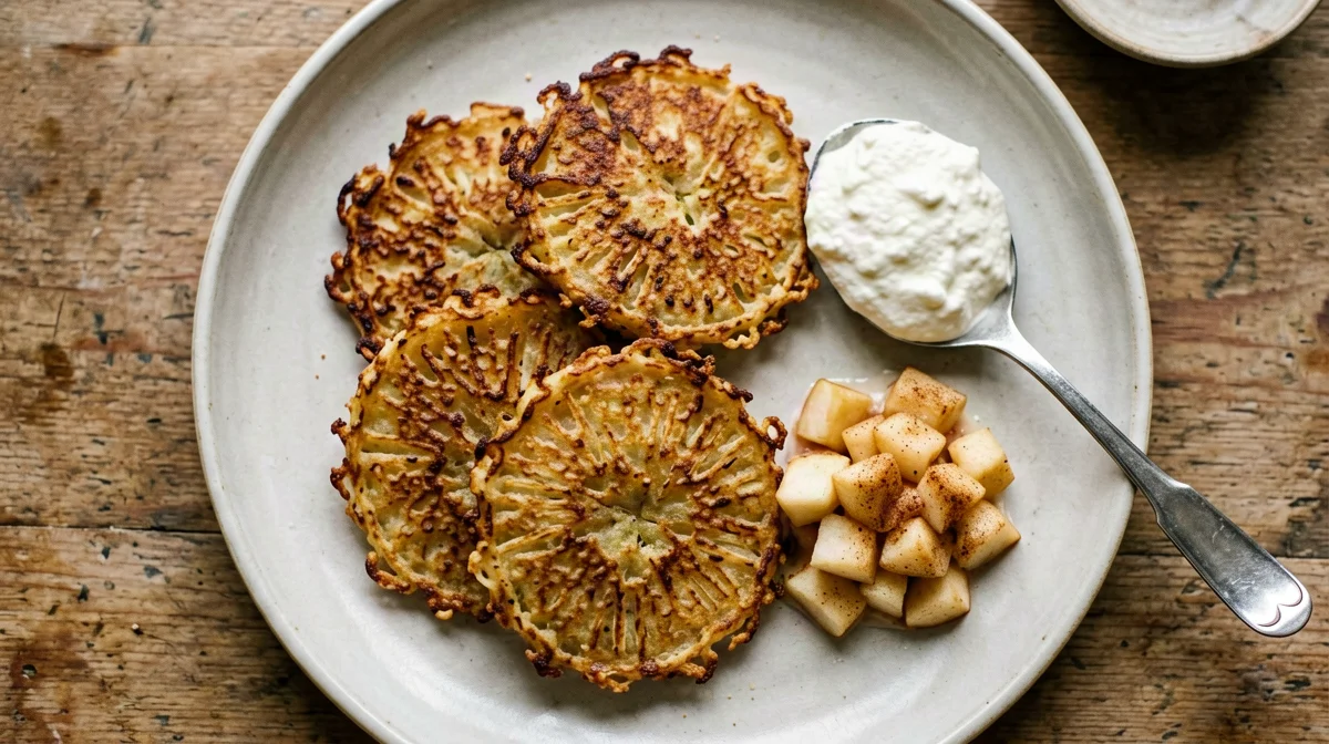 Potato latkes with skyr and apple compote