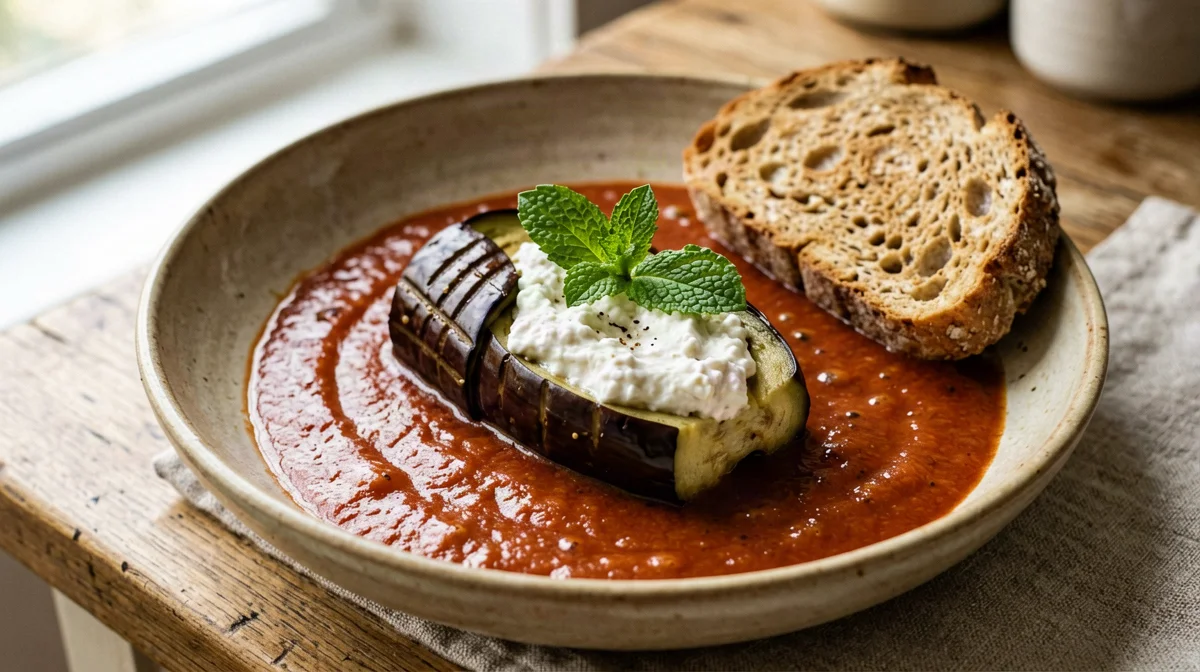 Involtini di melanzane grigliate con ricotta e menta al sugo