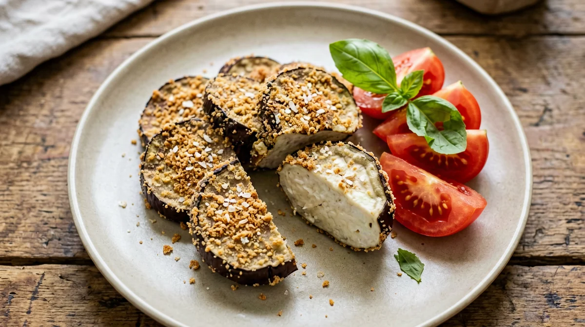 Cotolette di melanzane in padella con pomodori al basilico