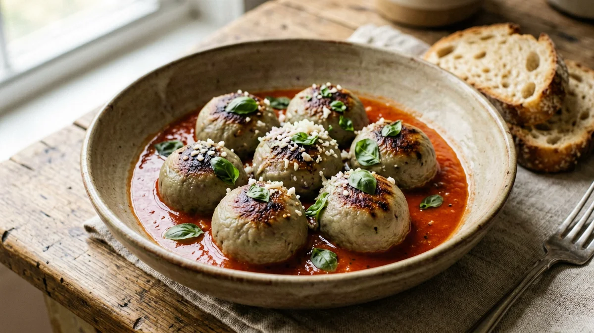 Polpette di melanzane al sugo con pane