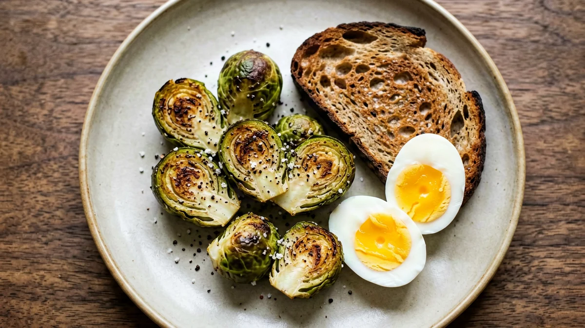 Cavoletti di Bruxelles al Grana con uova sode e pane di segale