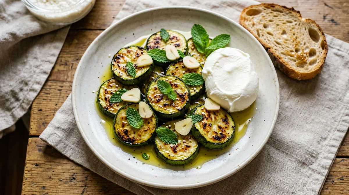 Zucchine alla scapece con mozzarella e pane