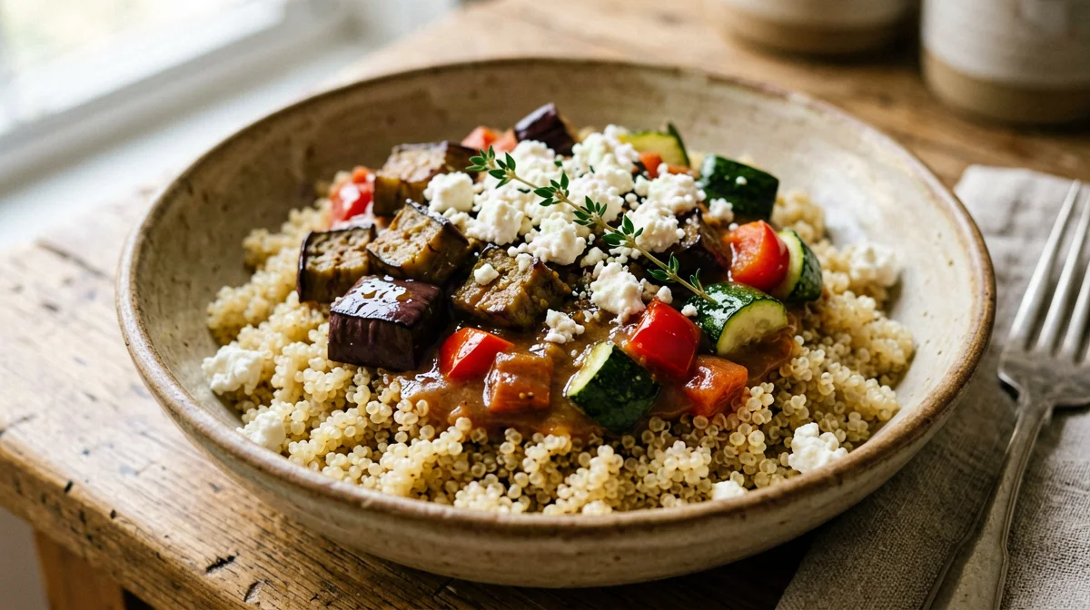 Ratatouille con formaggio di capra e quinoa