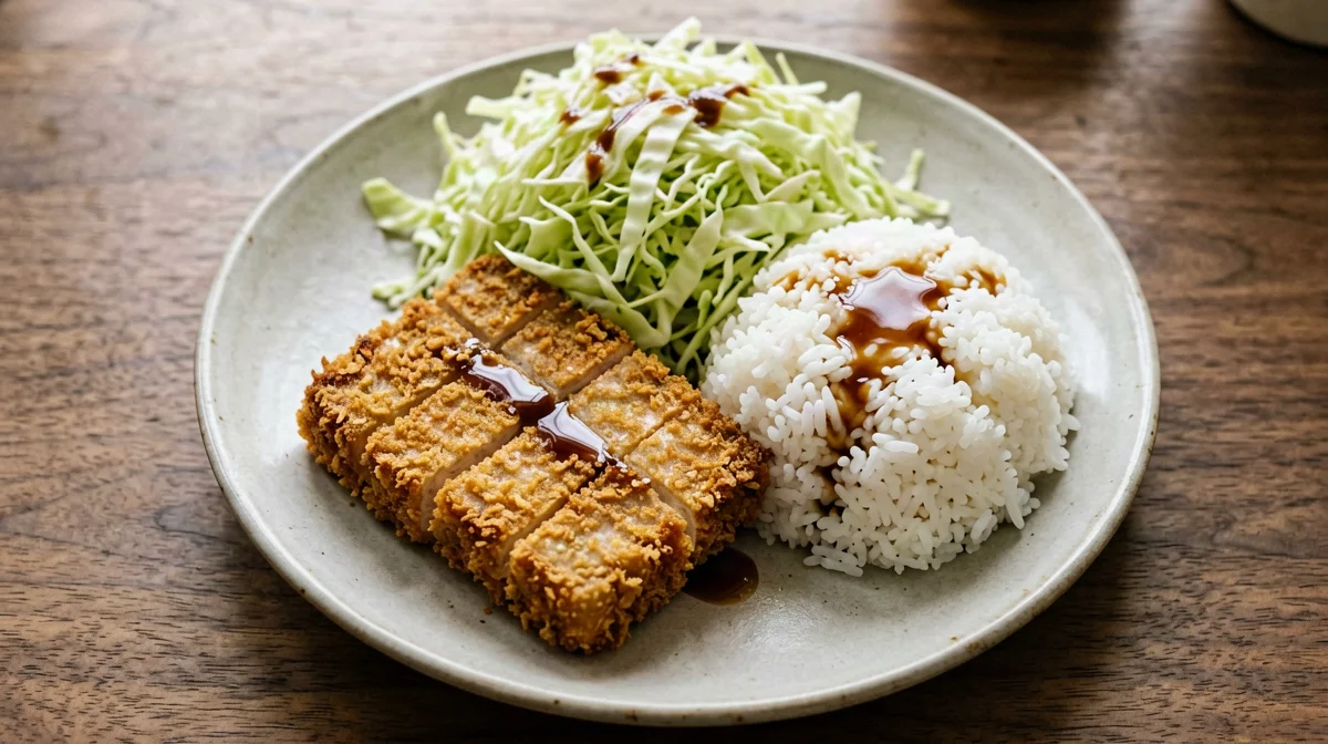 Tofu katsu con insalata di cavolo e riso