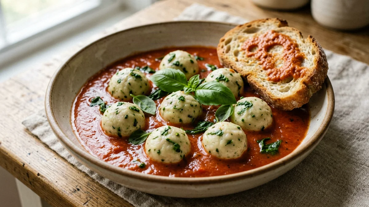 Polpettine di tofu, spinaci e Grana in salsa di pomodoro e basilico