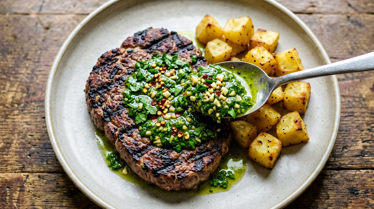 Seitan alla piastra con chimichurri e patate